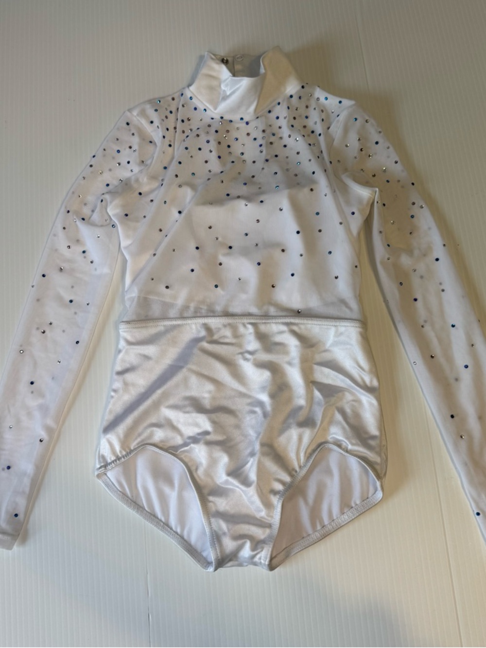 Weissman Elite White Rhinestone Mesh Long Sleeve Leotard Dance Costume MC